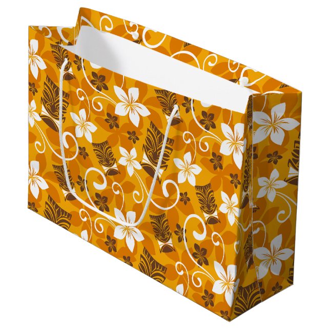 LUAU TIKI PATTERN (ORANGE) GROßE GESCHENKTÜTE (Vorderseite Schrägansicht)