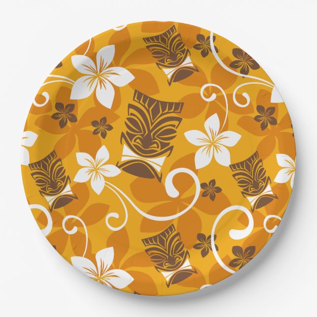 LUAU TIKI PATTERN (ORANGE) PAPPTELLER (Vorderseite)