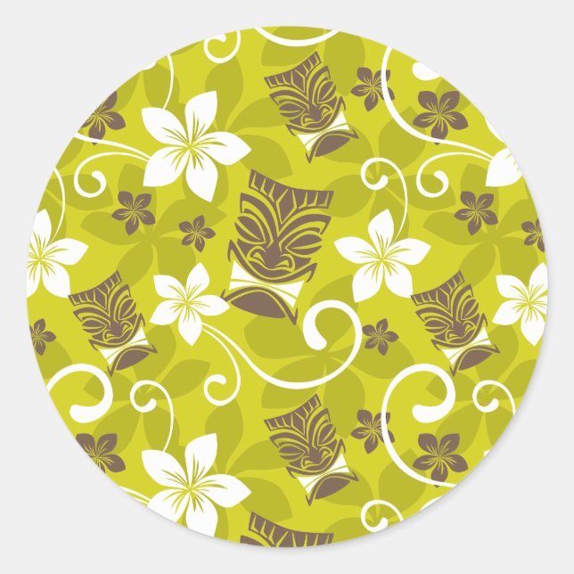 LUAU TIKI PATTERN RUNDER AUFKLEBER (Vorderseite)