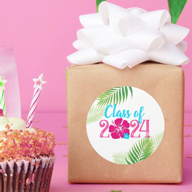 Luau Tropical Abschluss Class 2024 Runder Aufkleber (Tropical Luau Graduation Collection by BrieezyBoutique 🎓🌺 Class of ANY YEAR)