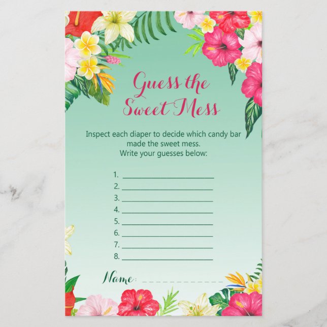 Luau Tropical Baby Shower Game PRINTED (Vorderseite)