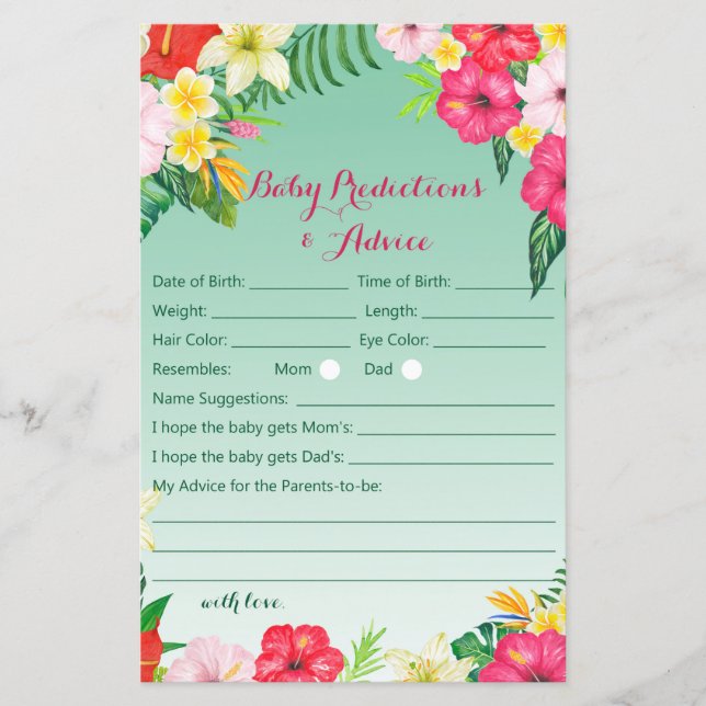 Luau Tropical Baby Shower Game PRINTED (Vorderseite)