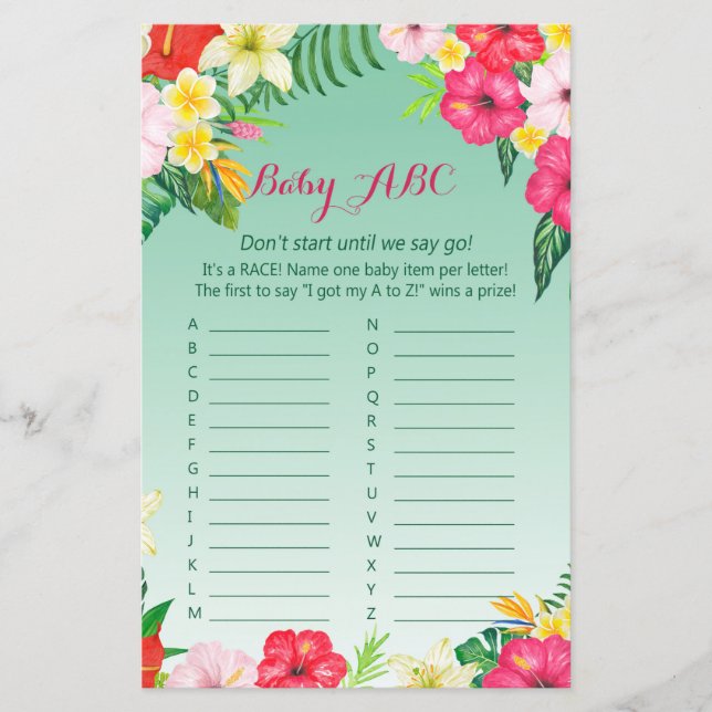 Luau Tropical Baby Shower Game PRINTED (Vorderseite)