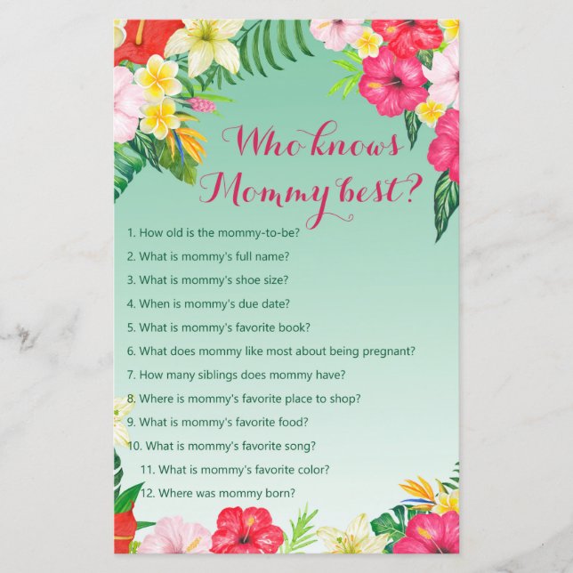 Luau Tropical Baby Shower Game PRINTED (Vorderseite)