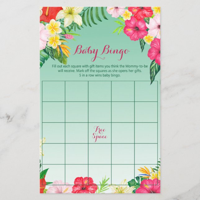 Luau Tropical Baby Shower Game PRINTED (Vorderseite)