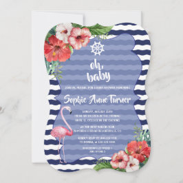 Luau Tropical Flamingo Navy Stripes BABY SHOWER Einladung