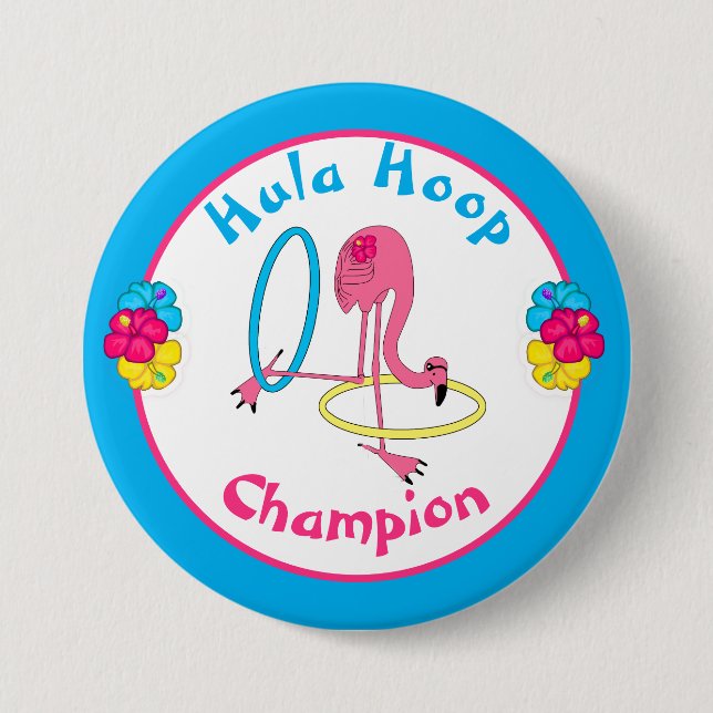 Luau Tropical Party Flamingo Hula Hoop Champion 3" Button (Vorderseite)