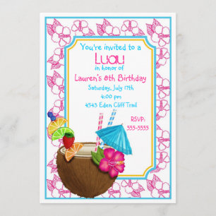 Luau Tropischer Kokosnuss Getränk Geburtstag Einla Einladung