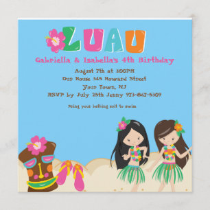 Luau Twin Girl und Tiki Square Einladung