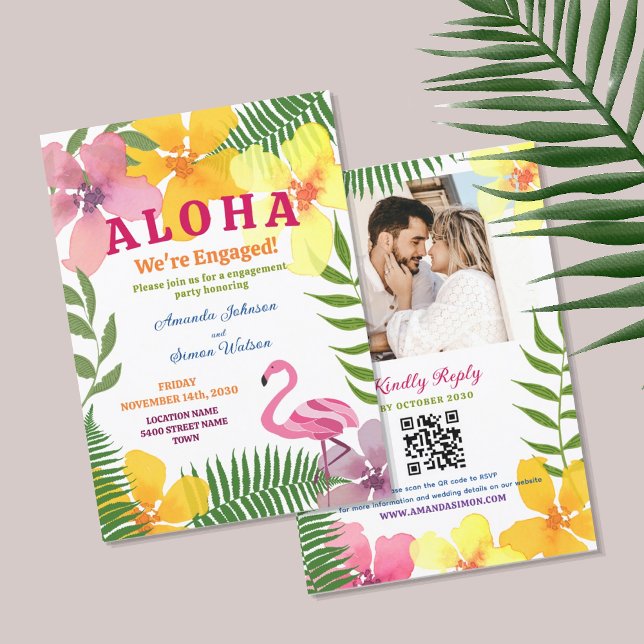 Luau-Verlobungsparty-QR-Code Einladung (Von Creator hochgeladen)