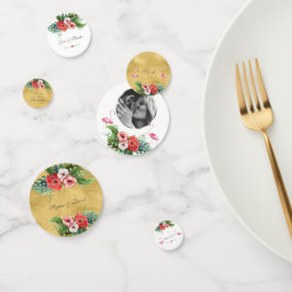 Luau Wedding Birthday Flamingo Floral Gold Konfetti