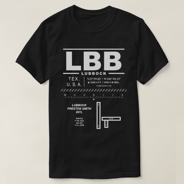 Lubbock Preston Smith International Airport LBB T-Shirt (Design vorne)