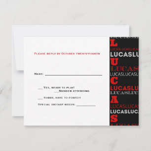 Lucas Cool Modern Bar Mitzvah UAWG Red Black RSVP Karte