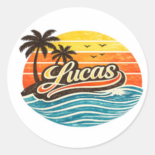 Lucas Retro-Sonnenuntergangs-Name-Design Runder Aufkleber