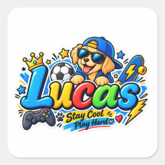 Lucas Stay Cool Süßer Hund Personalisierter Aufkle Quadratischer Aufkleber