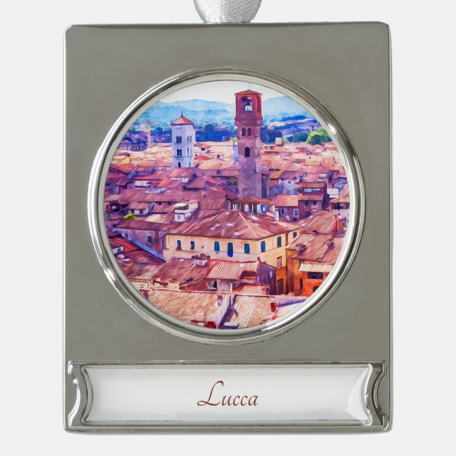 Lucca, Italien Reisen Kunst, Dichtung und Musik Banner-Ornament Silber (Vorderseite)