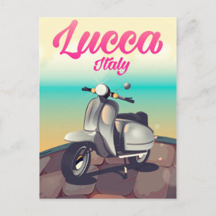 Lucca Italy Scooter Reiseplakat drucken. Postkarte
