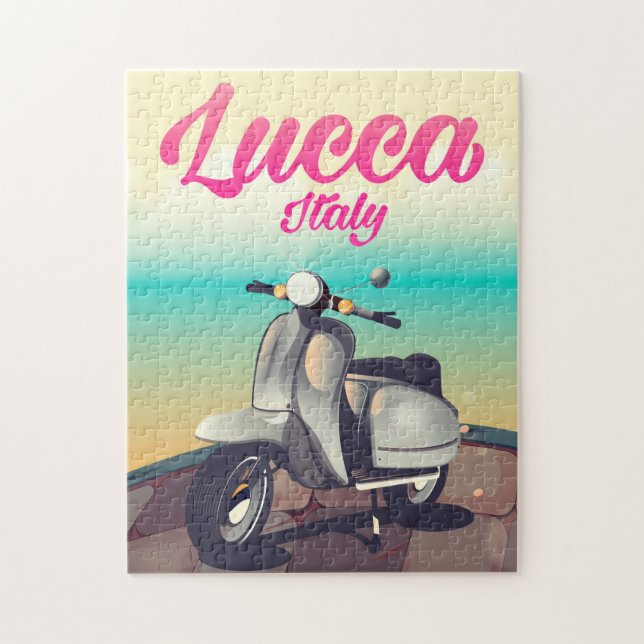 Lucca Italy Scooter Reiseplakat drucken. Puzzle (Vertikal)