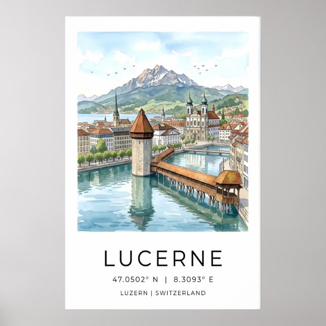 Lucerne Reise-Kunstprint Schweizer Stadtansicht un Poster (Vorne)