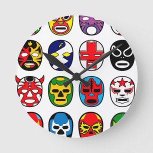 Lucha Libre Luchador mexikanische Wrestling-Masken Runde Wanduhr