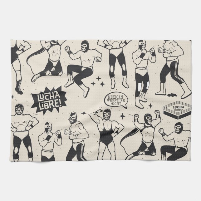 Lucha Libre: Mexikanisches Wrestler-Muster Geschirrtuch (Horizontal)