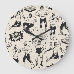 Lucha Libre: Mexikanisches Wrestler-Muster Große Wanduhr
