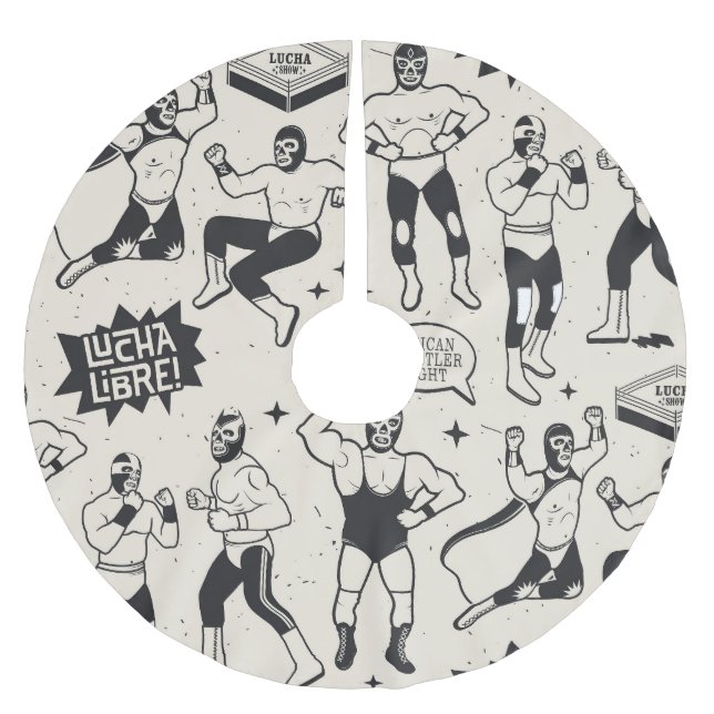 Lucha Libre: Mexikanisches Wrestler-Muster Polyester Weihnachtsbaumdecke (Vorderseite)