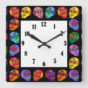 Lucha Libre Sugar Skull Quadratische Wanduhr