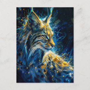 Luchs Bobcat in blau-gelblichem Neonlicht gebadet Postkarte
