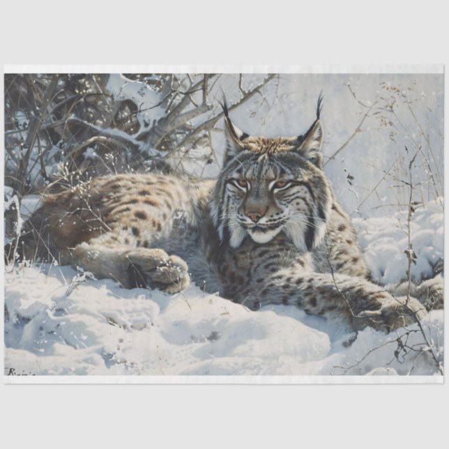 Luchs im Schneedeckchen Seidenpapier (Vorderseite)
