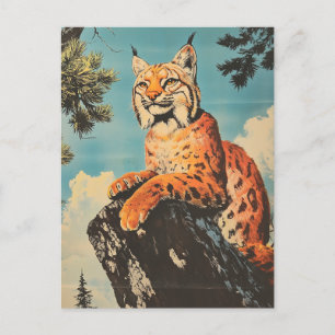 Luchs im Vintage-Stil Postkarte