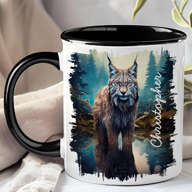 Luchs in Forest Lake Reflection Tasse (Von Creator hochgeladen)