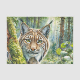 Luchs in üppig grünem Wald Wasserfarbe Seidenpapier