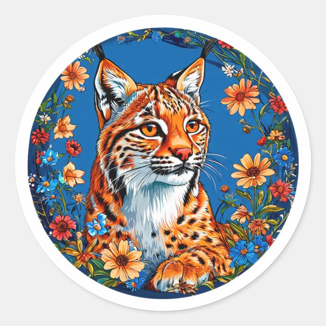 Luchs mit lebhaftem Orangenhain Runder Aufkleber (Vorderseite)