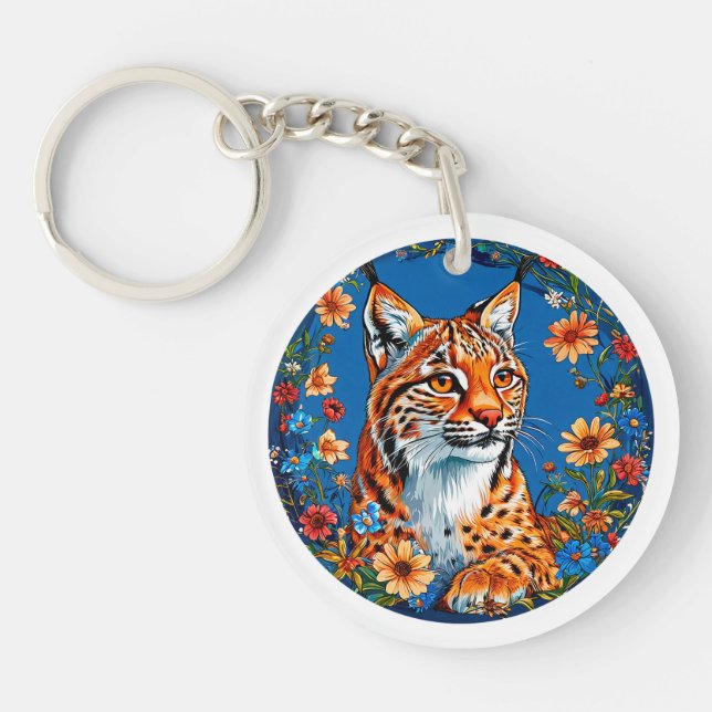 Luchs mit lebhaftem Orangenhain Schlüsselanhänger (Vorderseite)