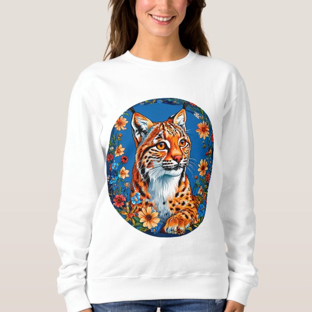 Luchs mit lebhaftem Orangenhain Sweatshirt (Vorderseite)