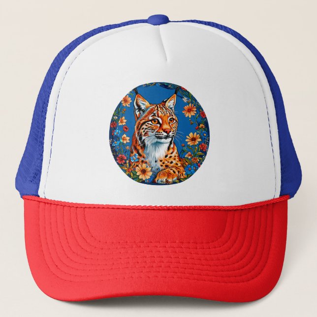 Luchs mit lebhaftem Orangenhain Truckerkappe (Vorderseite)