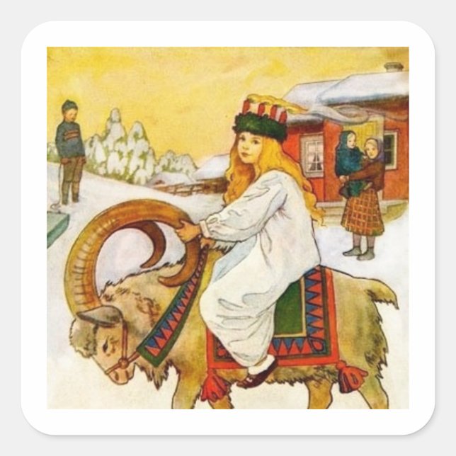 Lucia fährt die Jul-Ziege Quadratischer Aufkleber (Vorderseite)