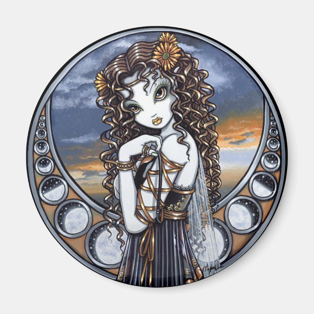 "Lucia" Gotische Blume Moon Fairy Art Magnet (Vorne)