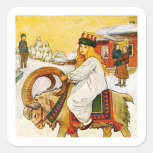 Lucia reitet die Jul-Ziege Quadratischer Aufkleber