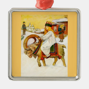 Lucia Riding a Christmas Goat Silbernes Ornament