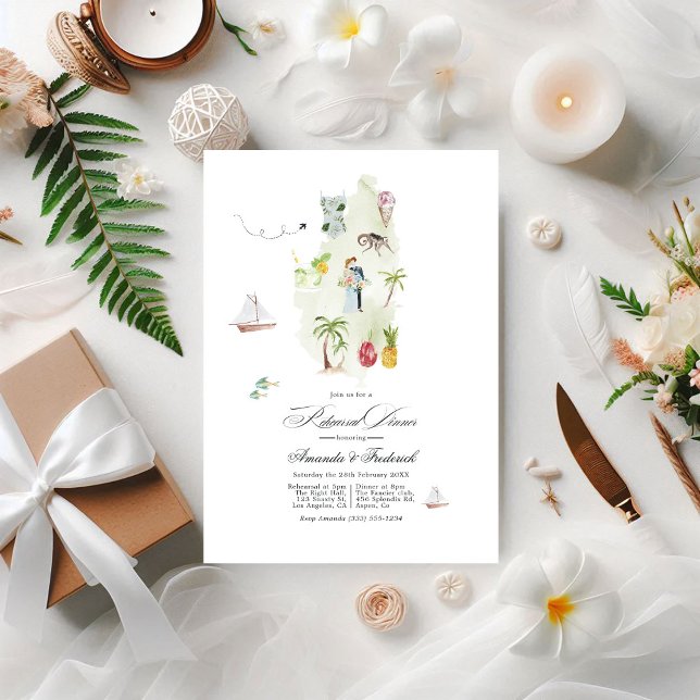 Lucia Tropical Probe Abendessen Einladung (Saint Lucia Tropical Watercolor Rehearsal Dinner Invitation)
