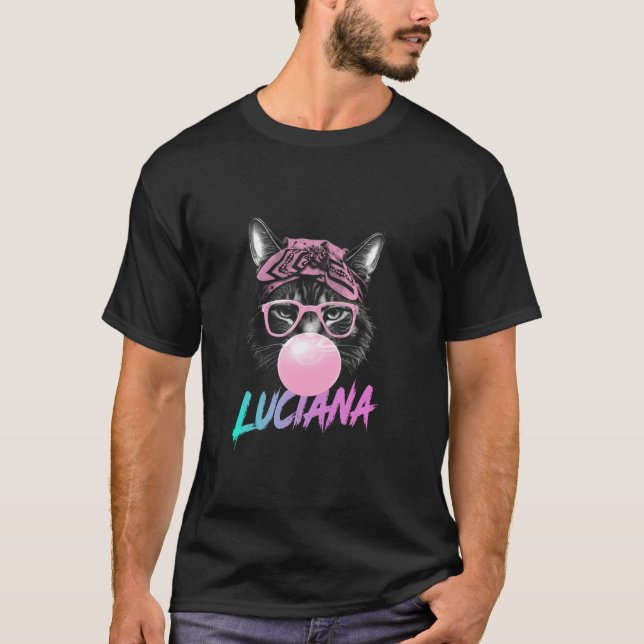 LUCIANA Adorable girl name with niedlich Cat T-Shirt (Vorderseite)