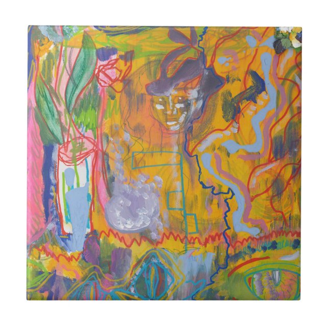 Lucid Dreamer Rosa Regenbogen Abstrakte Malerei Ku Fliese (Vorderseite)