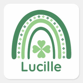 Lucille Name Clover Boho Rainbow Quadratischer Aufkleber