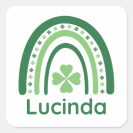 Lucinda Name Clover Boho Rainbow Quadratischer Aufkleber