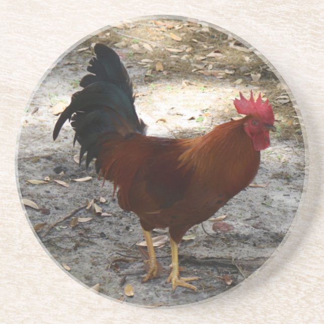 Luci's Roosters Tall Rooster Stone Untersetzer (Vorne)
