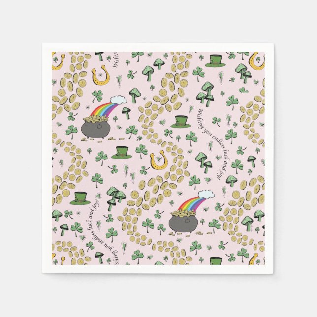 Luck & Joy Coins & Green Kleeblatts St Patricks Da Serviette (Vorderseite)