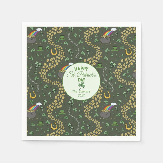 Luck & Joy Coins & Green Kleeblatts St Patricks Da Serviette (Vorderseite)