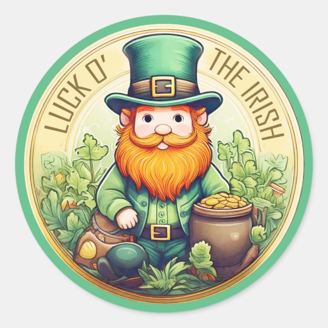 Luck O' The Irish Leprechaun ID1085 Runder Aufkleber (Vorderseite)
